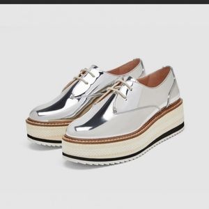 Zara Silver Platform Derby Shoes
